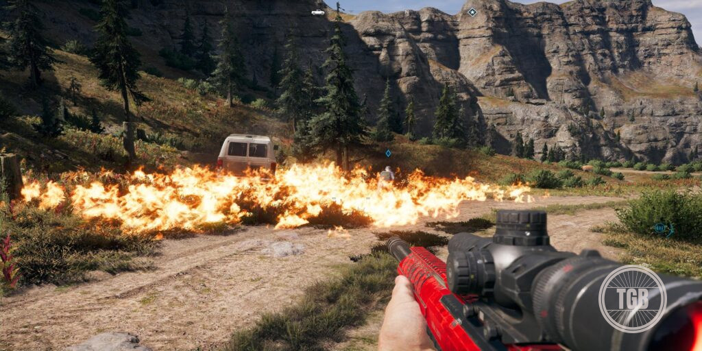 Setting fire to a car while holding a gun in far cry 5